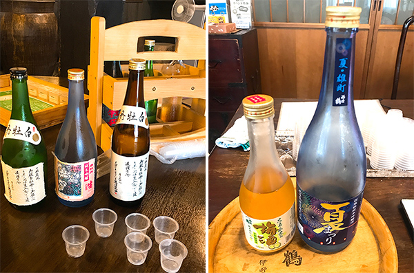 (左)西条鶴醸造の夏限定酒(右)白牡丹酒造では3種試飲