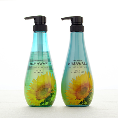 ディアボーテ オイルインシャンプー ポンプ 各500mL 詰替用 各360mL 同 コンディショナー ポンプ 各500g 詰替用 各360g 写真はボリューム&リペア。他、リッチ&リペア、グロス&リペアの3種類 http://www.himawari-kracie.jp/