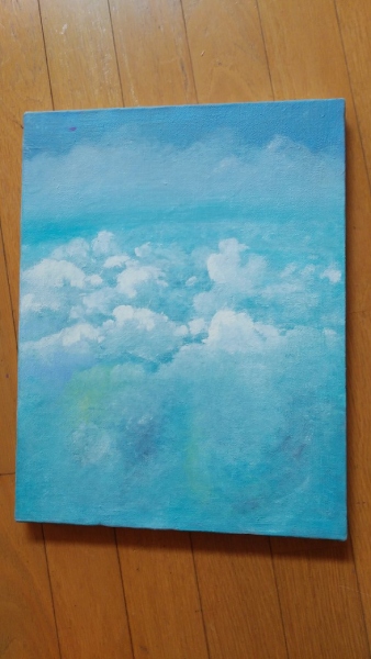 雲の練習作品。指の腹でクルクルぼかしながら描いていきます
