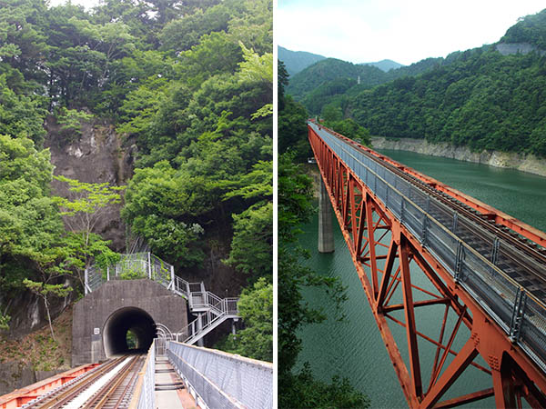 左/レインボーブリッジの上の歩道 右/階段の途中からの眺め