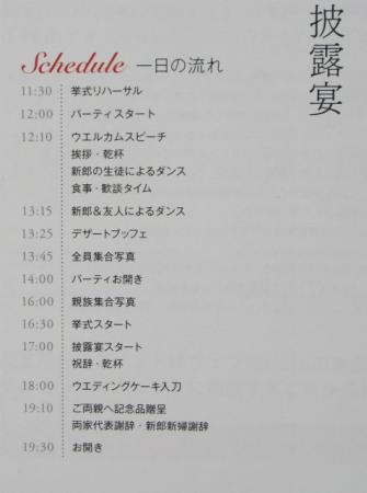 披露宴スケジュール