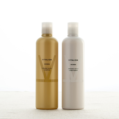 オーガニックスカルプシャンプー、オーガニックスカルプコンディショナー 共に女性用、350ml 2150円 (税抜・ヘアジニアス・ラボラトリーズ 0120-620-680)