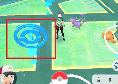 赤い枠で囲んであるのがポケストップ